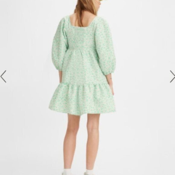 Levi's Women Green Floral Electric Dolci Baby Doll Dress Size XL - Picture 2 of 12